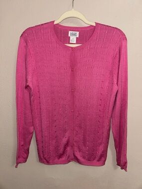 Leon Levin silk blend Pink Button-Front Knit Cardigan